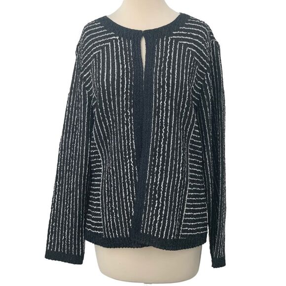 Chico's Sweaters - Chico's Travelers LS Open Front Cardigan Black/White Crinkle Striped Size 1/Med‎